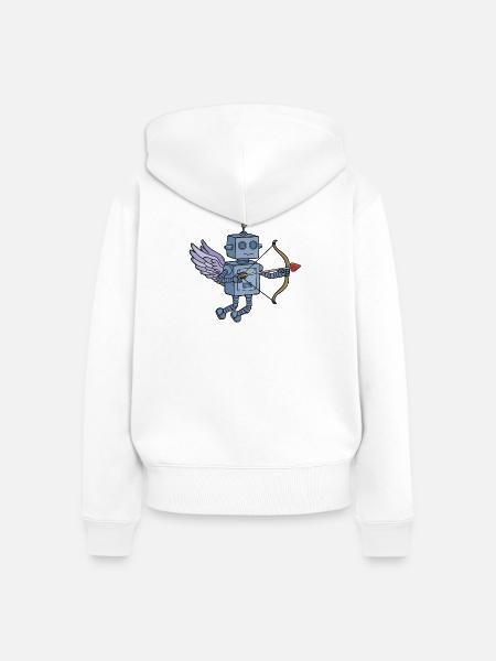 Niedlicher Steampunk-Roboter-Amor mit Herzpfeil - Frauen Premium Bio Zip Hoodie - Weiß