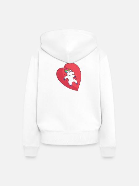 Einhorn auf Herzliebe - Frauen Premium Bio Zip Hoodie - Weiß