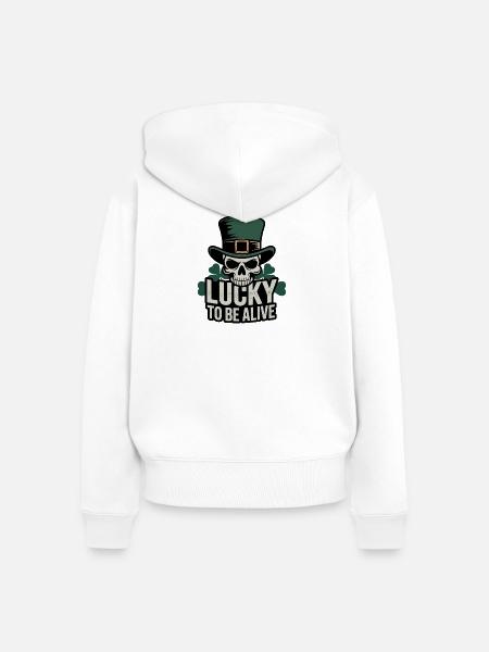 Glücksschädel: Lucky to be Alive - Frauen Premium Bio Zip Hoodie - Weiß