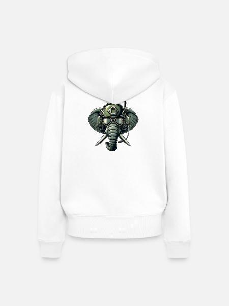 Elefant auf Mission - Frauen Premium Bio Zip Hoodie - Weiß