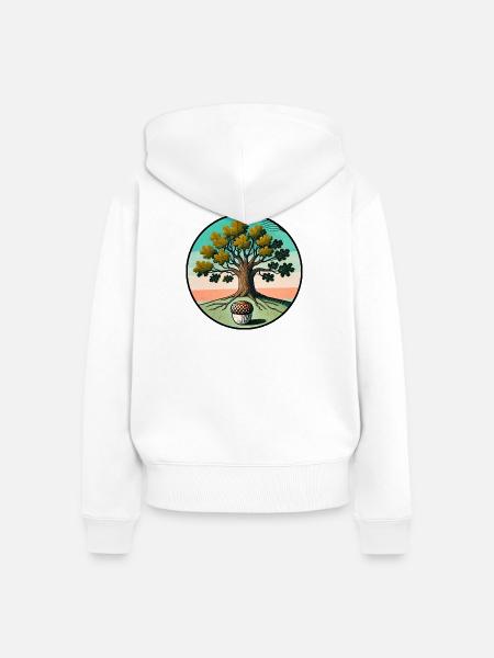 Retro-Baum des Lebens mit Eichel - Frauen Premium Bio Zip Hoodie - Weiß