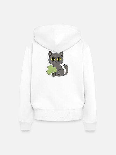 Grauer Katzen-Kleeblatt-Anhänger - Frauen Premium Bio Zip Hoodie - Weiß