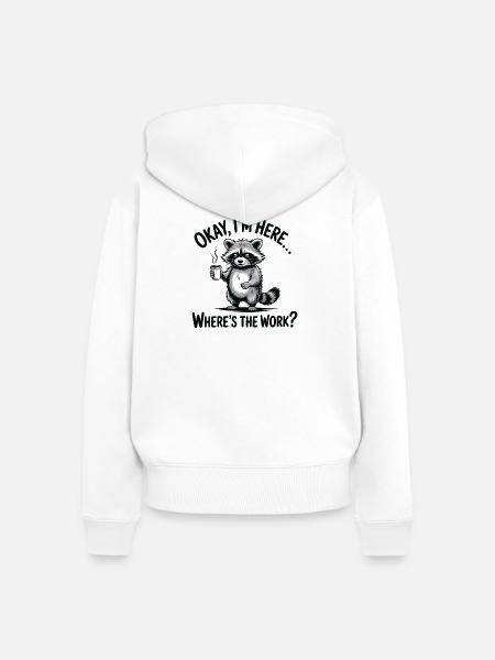 Lustiger Waschbär-Kaffee-Büro-Humor - Frauen Premium Bio Zip Hoodie - Weiß