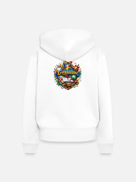 Erstklässler Lernwelt Logo - Frauen Premium Bio Zip Hoodie - Weiß