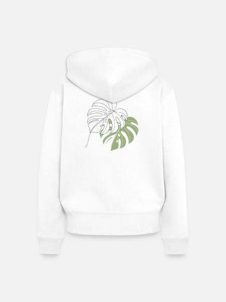 Monstera Blatt Line Art Illustration - Frauen Premium Bio Zip Hoodie - Weiß