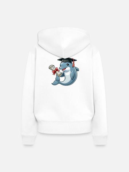 Delfin mit Abschlusskappe und Diplom - Frauen Premium Bio Zip Hoodie - Weiß