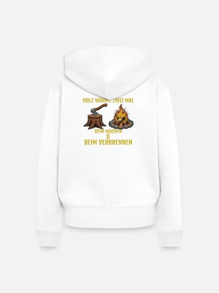 Holz: Machen & Brennen - Frauen Premium Bio Zip Hoodie - Weiß