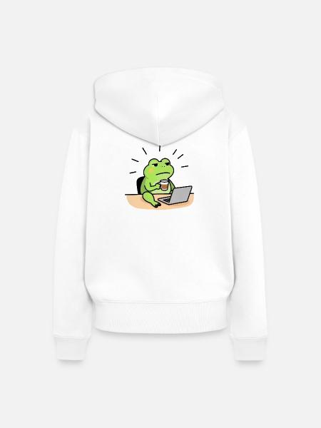 Froschkaffee und Laptop - Frauen Premium Bio Zip Hoodie - Weiß