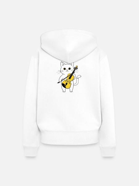 Süße Katze spielt Cello-Chat - Frauen Premium Bio Zip Hoodie - Weiß