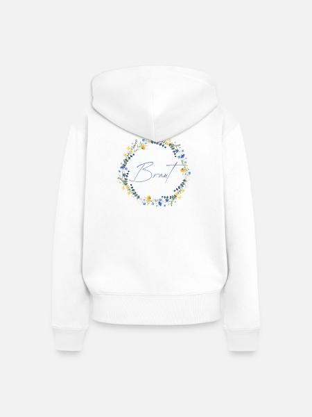 Brautblumenkranz "Braut" - Frauen Premium Bio Zip Hoodie - Weiß