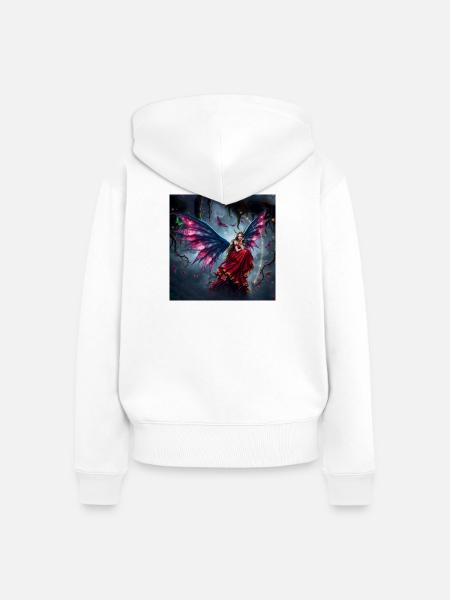 Geflügelte Fee im roten Kleid - Frauen Premium Bio Zip Hoodie - Weiß