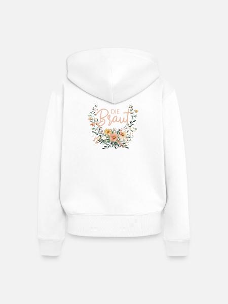 Die Braut! Boho Blumen Bouquet, personalisierbar - Frauen Premium Bio Zip Hoodie - Weiß