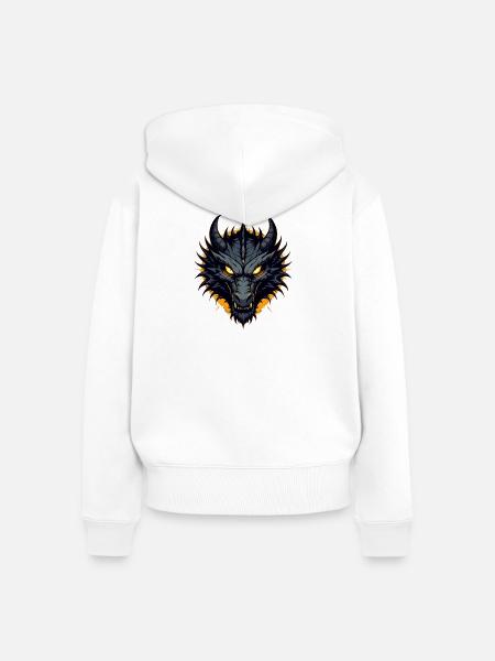 Schwarzer Drache Drachenkopf - Frauen Premium Bio Zip Hoodie - Weiß