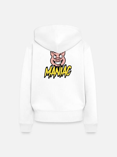 Maniac Crazy Pig Lustiges Maskottchen-Design - Frauen Premium Bio Zip Hoodie - Weiß