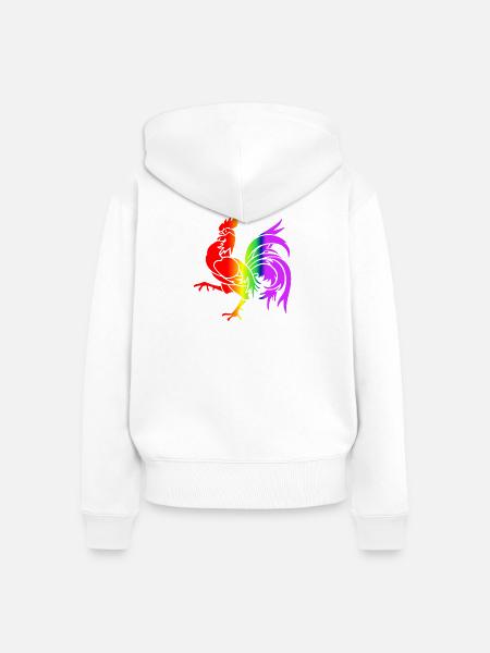 Bunter Regenbogenhahn - Frauen Premium Bio Zip Hoodie - Weiß