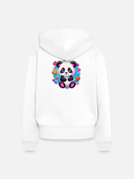 Regenbogenherz-Panda - Frauen Premium Bio Zip Hoodie - Weiß