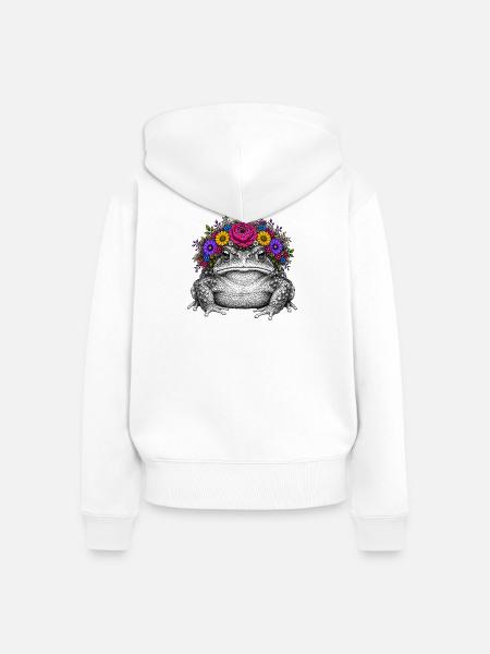 Kröte mit Blumenkrone - Frauen Premium Bio Zip Hoodie - Weiß