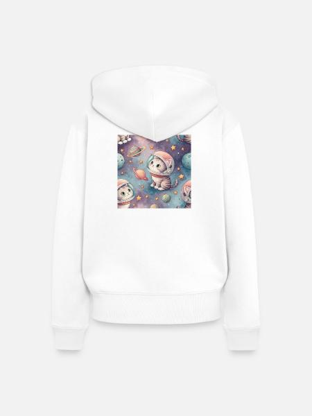 Kosmisches Kätzchen im Orbit - Frauen Premium Bio Zip Hoodie - Weiß