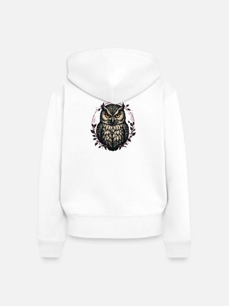 Eulenauge im Blattkranz - Frauen Premium Bio Zip Hoodie - Weiß