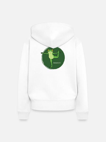 Frosch Namaste Yoga - Frauen Premium Bio Zip Hoodie - Weiß