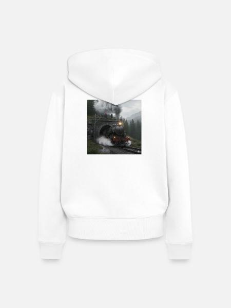 Dampfzug durch den Wald am Tunnel - Frauen Premium Bio Zip Hoodie - Weiß