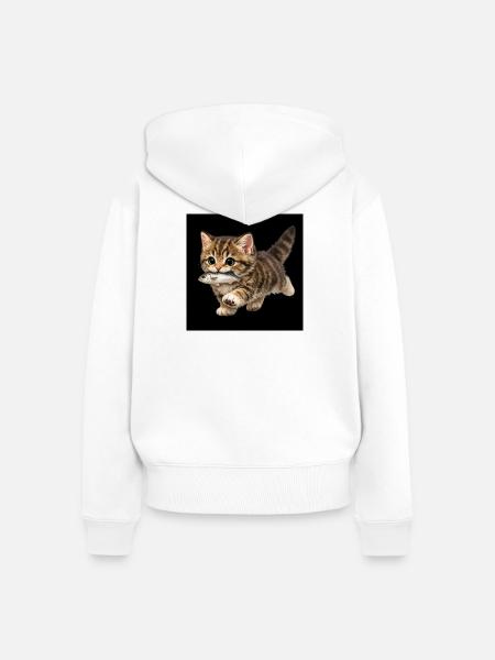 Kätzchen hat einen Fisch gefangen - Frauen Premium Bio Zip Hoodie - Weiß