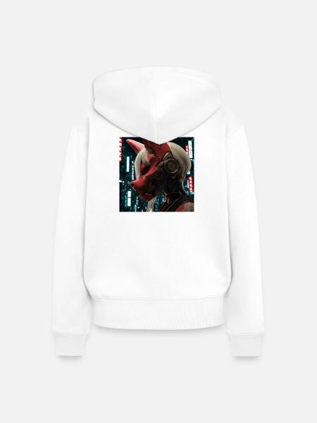 Roter Neon-Fox Maskenhelm - Frauen Premium Bio Zip Hoodie - Weiß