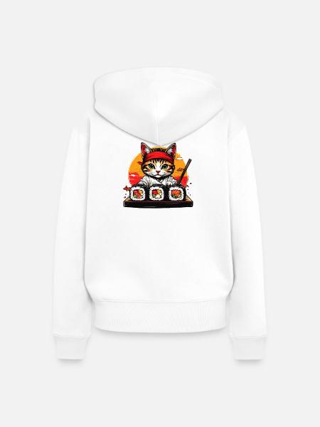 Sushi Katze Kopfband - Frauen Premium Bio Zip Hoodie - Weiß