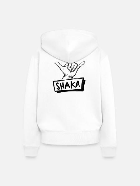 Shaka Surfgruß Handzeichen – Illustration - Frauen Premium Bio Zip Hoodie - Weiß
