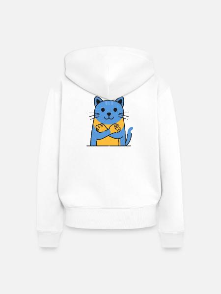 Katze Kuschelkatz Blauorange Umarmung - Frauen Premium Bio Zip Hoodie - Weiß