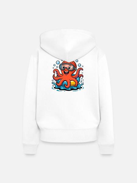 Lustiger Oktopus mit Taucherbrille - Frauen Premium Bio Zip Hoodie - Weiß