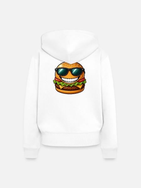 Cooler Cheeseburger mit Sonnenbrille Sommer - Frauen Premium Bio Zip Hoodie - Weiß