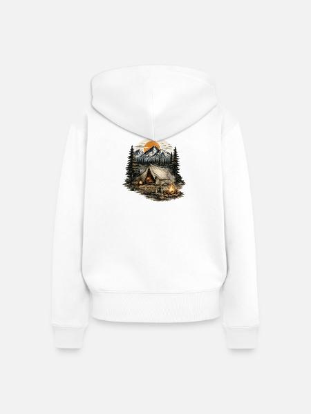 Waldcamping beim Sonnenuntergang - Frauen Premium Bio Zip Hoodie - Weiß