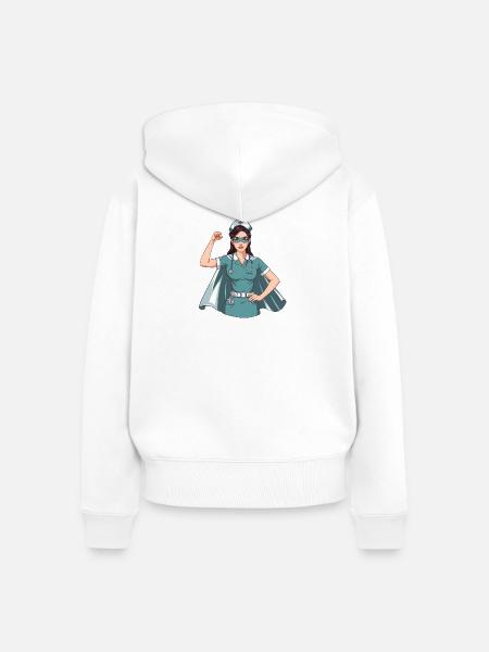 Krankenschwester-Superhelden-Pfleger-Geschenk-T-Shirt - Frauen Premium Bio Zip Hoodie - Weiß