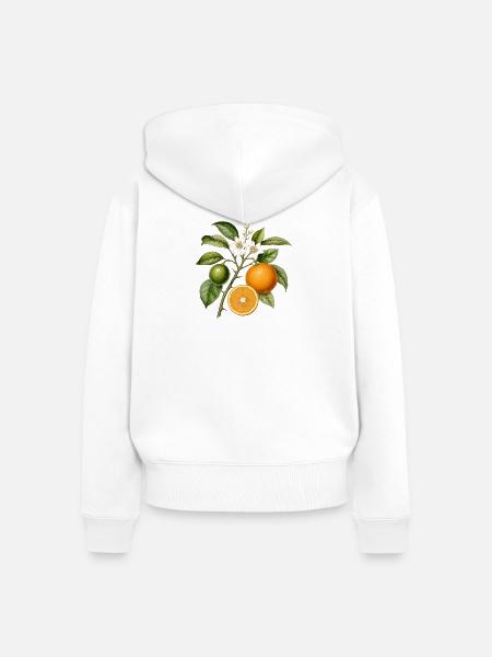 Orangenzweig und Blüten - Frauen Premium Bio Zip Hoodie - Weiß