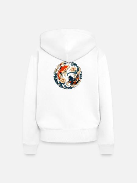 KoiKreis Lotus YinYang - Frauen Premium Bio Zip Hoodie - Weiß