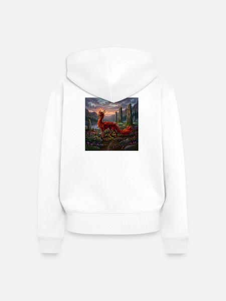 Roter Drache auf Mystischen Feldern - Frauen Premium Bio Zip Hoodie - Weiß