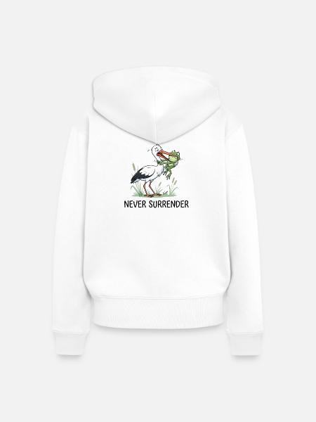 Never Surrender - Frauen Premium Bio Zip Hoodie - Weiß