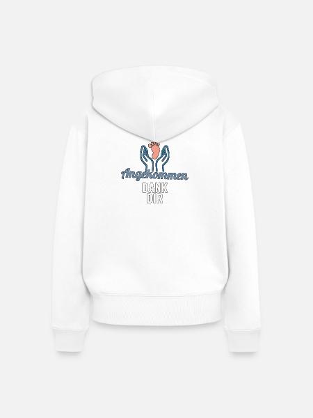 Angekommen dank dir – Danke Hebamme Shirt - Frauen Premium Bio Zip Hoodie - Weiß
