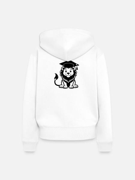 Löwe mit Abschlussmütze - Frauen Premium Bio Zip Hoodie - Weiß