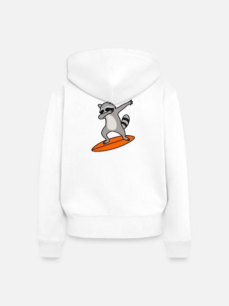 Waschbär Surf-Charme - Frauen Premium Bio Zip Hoodie - Weiß