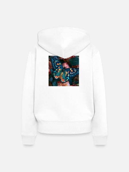 Bunter Schmetterling auf Blumen - Frauen Premium Bio Zip Hoodie - Weiß