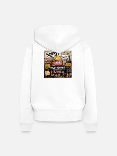 Pubertäres Gehirn als Baustelle - Frauen Premium Bio Zip Hoodie - Weiß