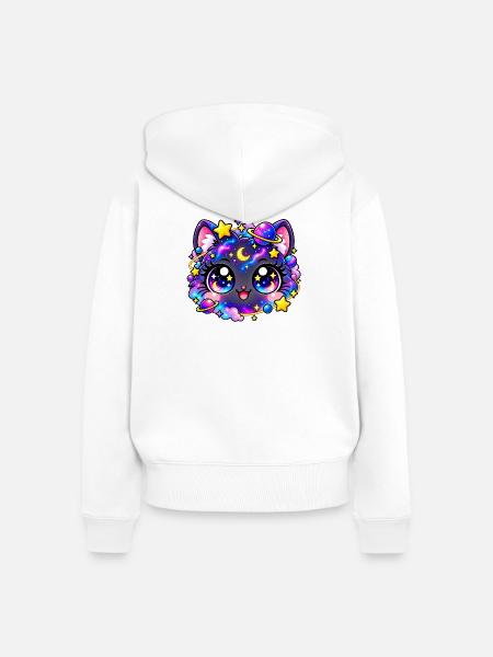 Sternenpastell-Galaktische Katze - Frauen Premium Bio Zip Hoodie - Weiß