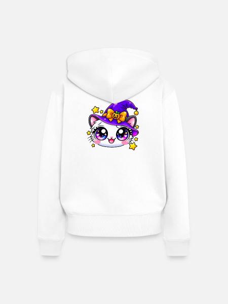 Lila Sternen-Hexenkatze - Frauen Premium Bio Zip Hoodie - Weiß
