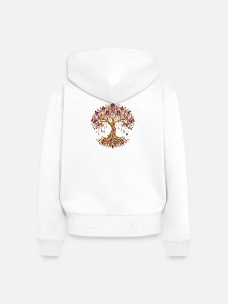 Kristall Lebensbaum – Goldener Baum des Lebens - Frauen Premium Bio Zip Hoodie - Weiß