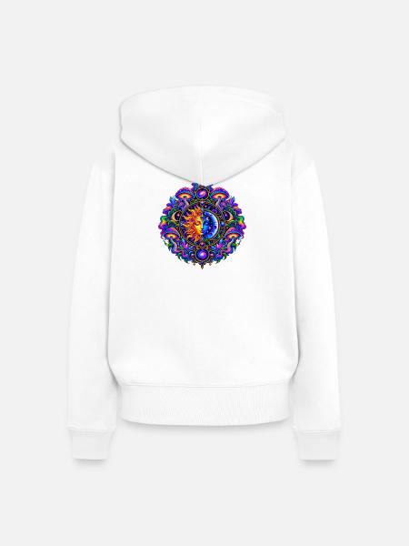 Sonne Mond Mandala - Frauen Premium Bio Zip Hoodie - Weiß