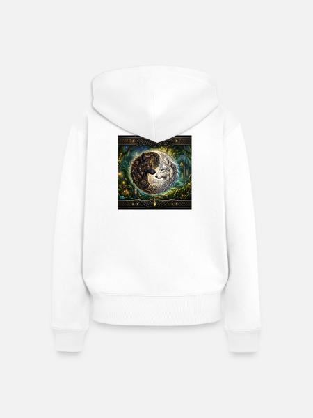 Celtic Wolves Yin Yang – Steampunk-Harmonie - Frauen Premium Bio Zip Hoodie - Weiß