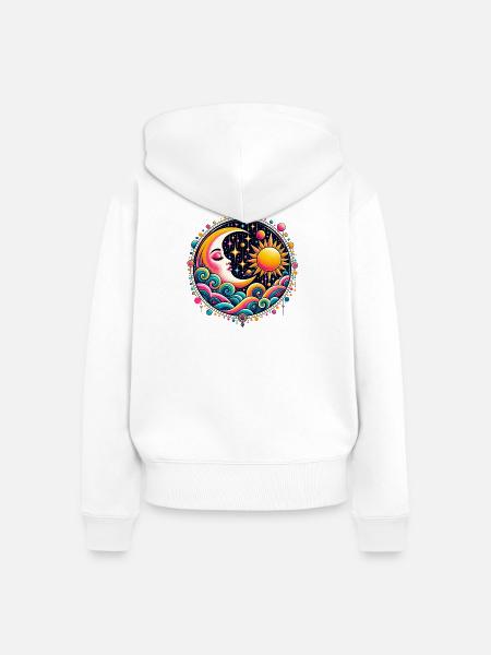 Sonne Mond Wellen Psychedelisch - Frauen Premium Bio Zip Hoodie - Weiß