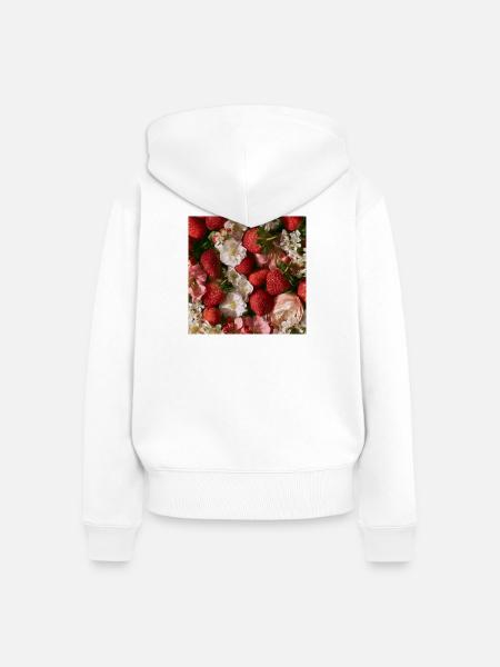Romantische Erdbeeren und Blumen - Frauen Premium Bio Zip Hoodie - Weiß